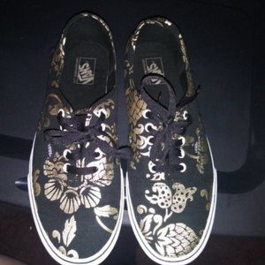 VANS 50th Anniversary Black and Gold Tapestry Shoes - Men's Size 11